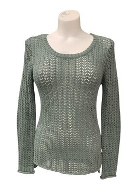 Hippie Rose Sage Green Open-Knit Scoop Neck Sweater Size XS